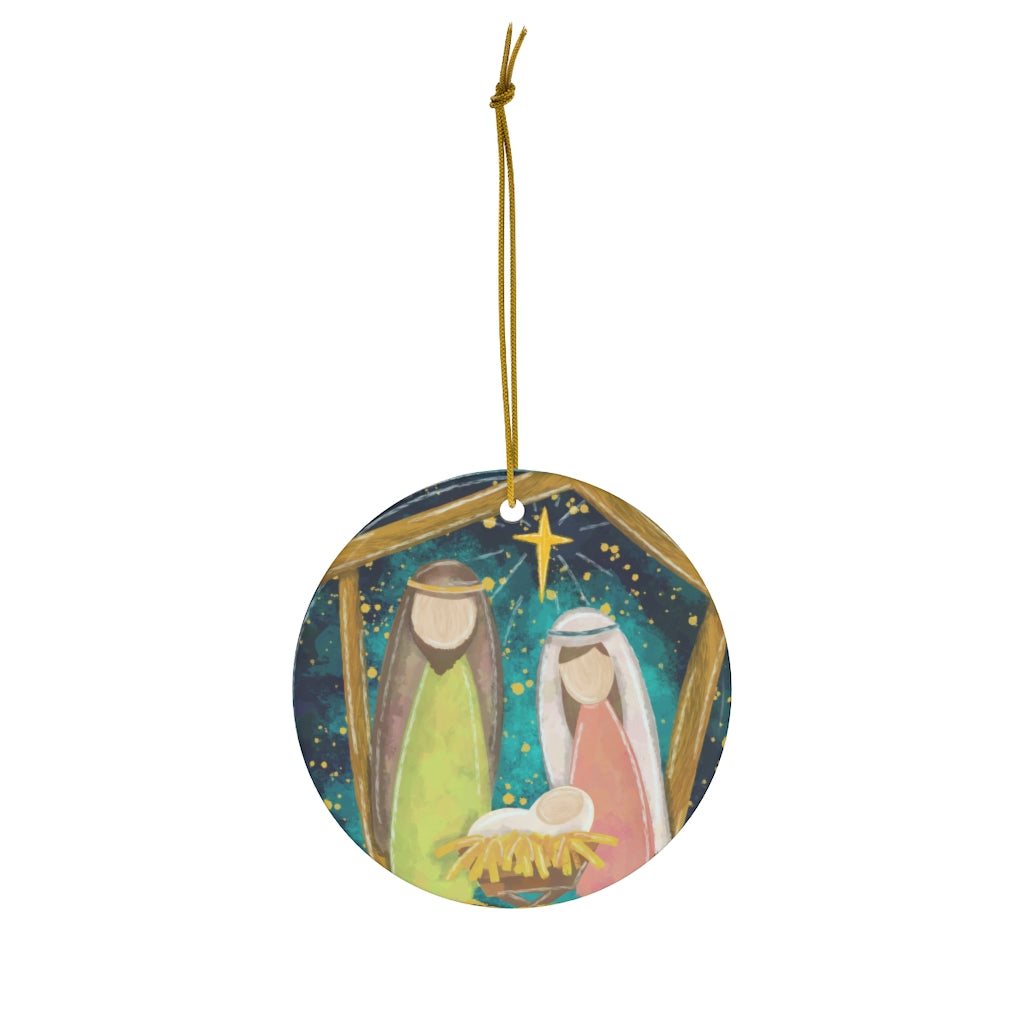 Nativity Watercolor Ceramic Ornament