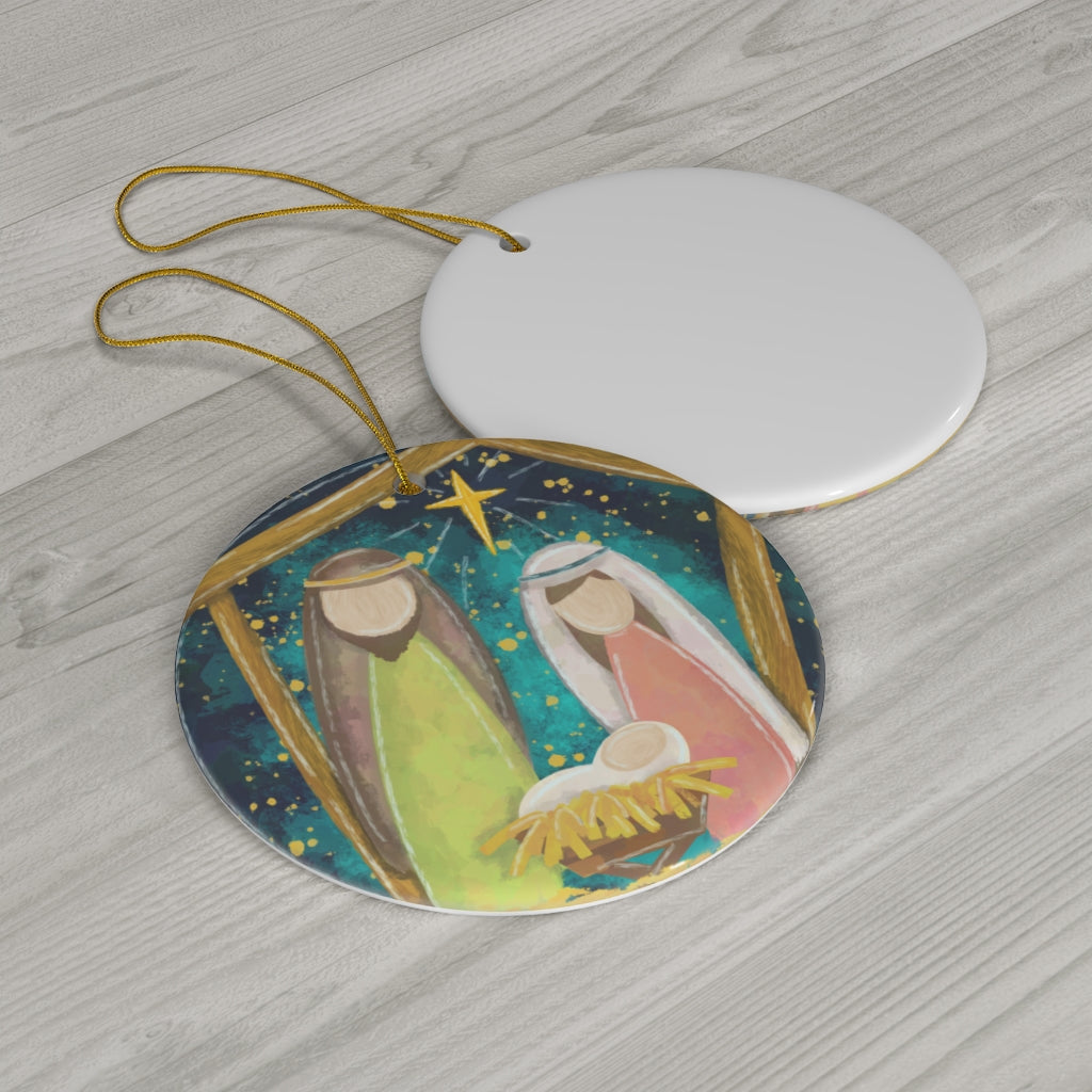 Nativity Watercolor Ceramic Ornament