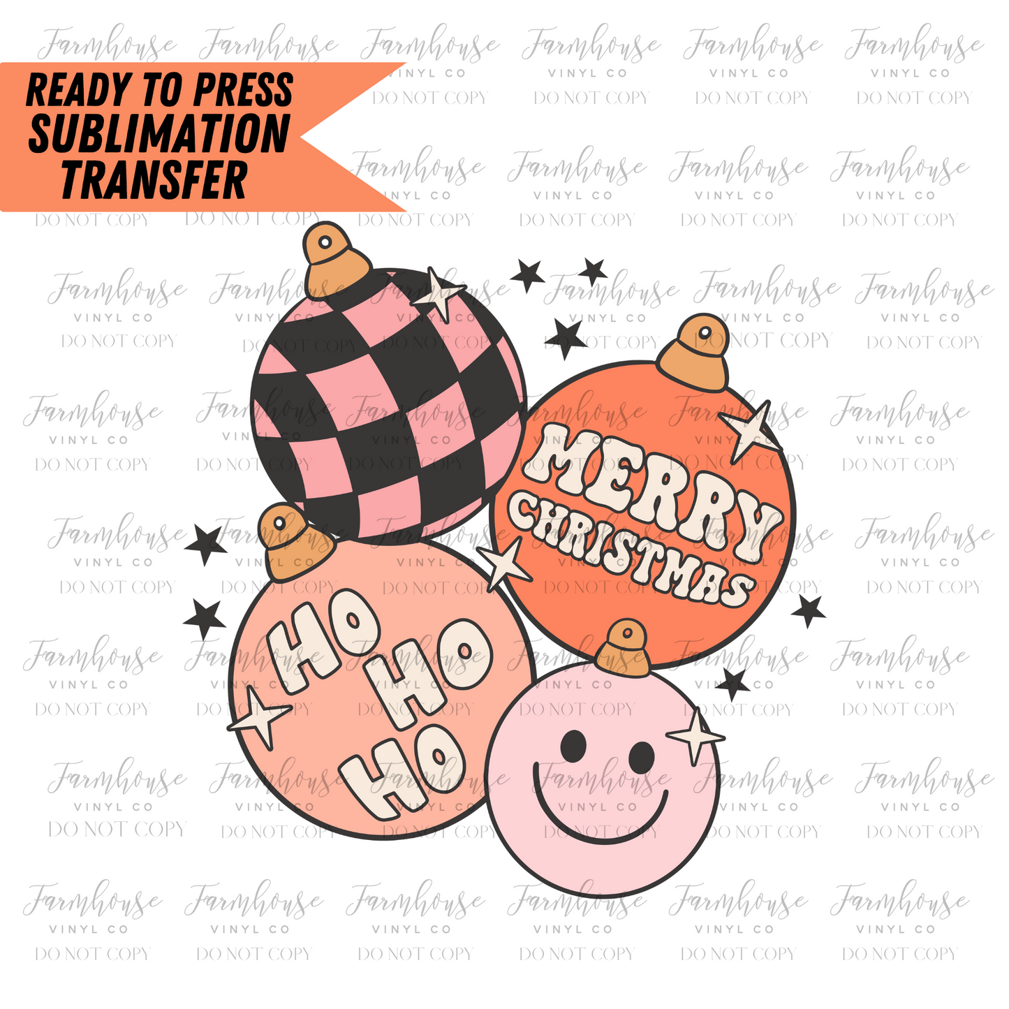 Merry Christmas Ornaments Ready To Press Sublimation Transfer - Farmhouse Vinyl Co