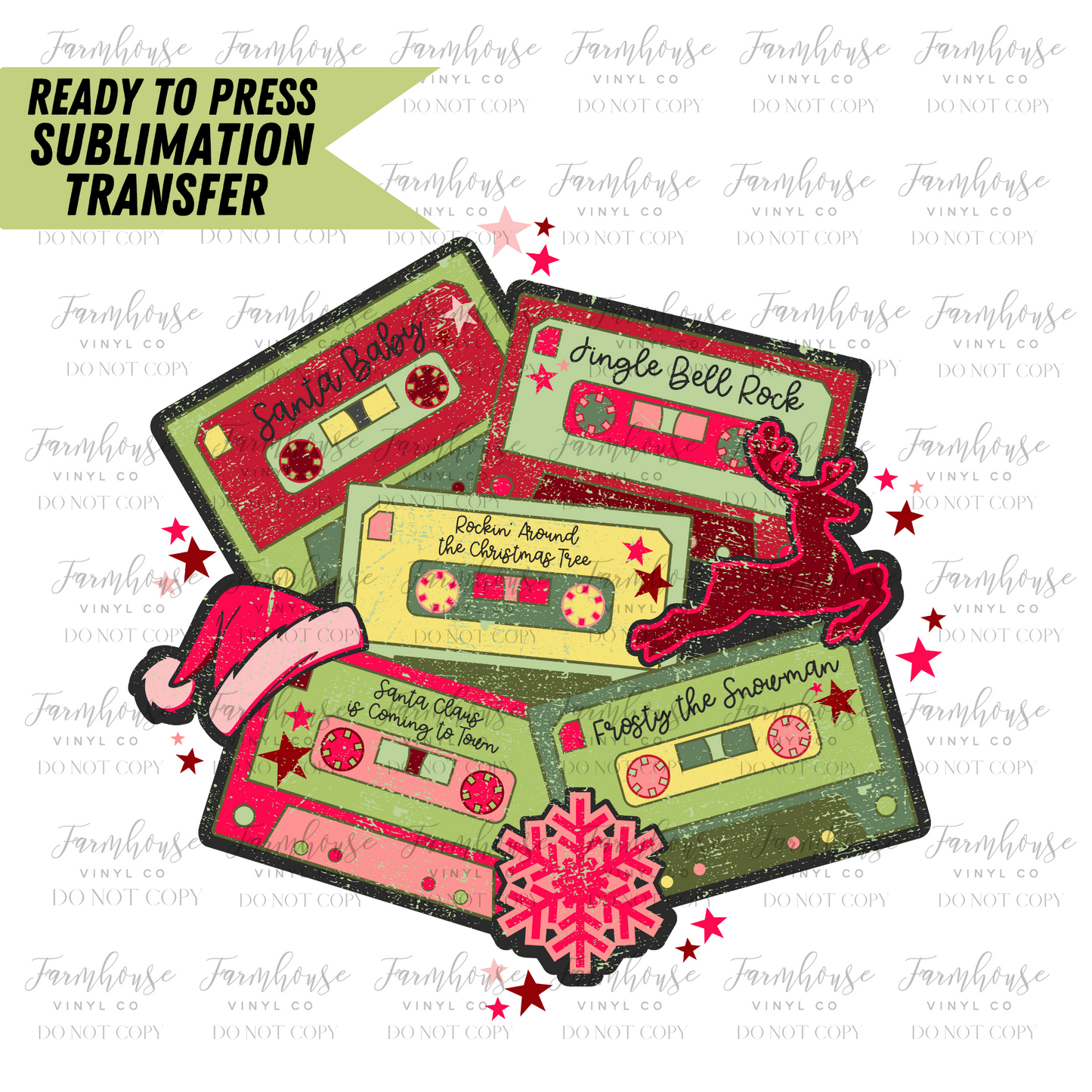 Christmas Cassettes Ready To Press Sublimation Transfer Design - Farmhouse Vinyl Co