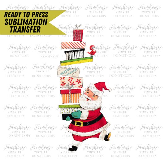 Vintage Santa Gifts Ready To Press Sublimation Transfer Design - Farmhouse Vinyl Co