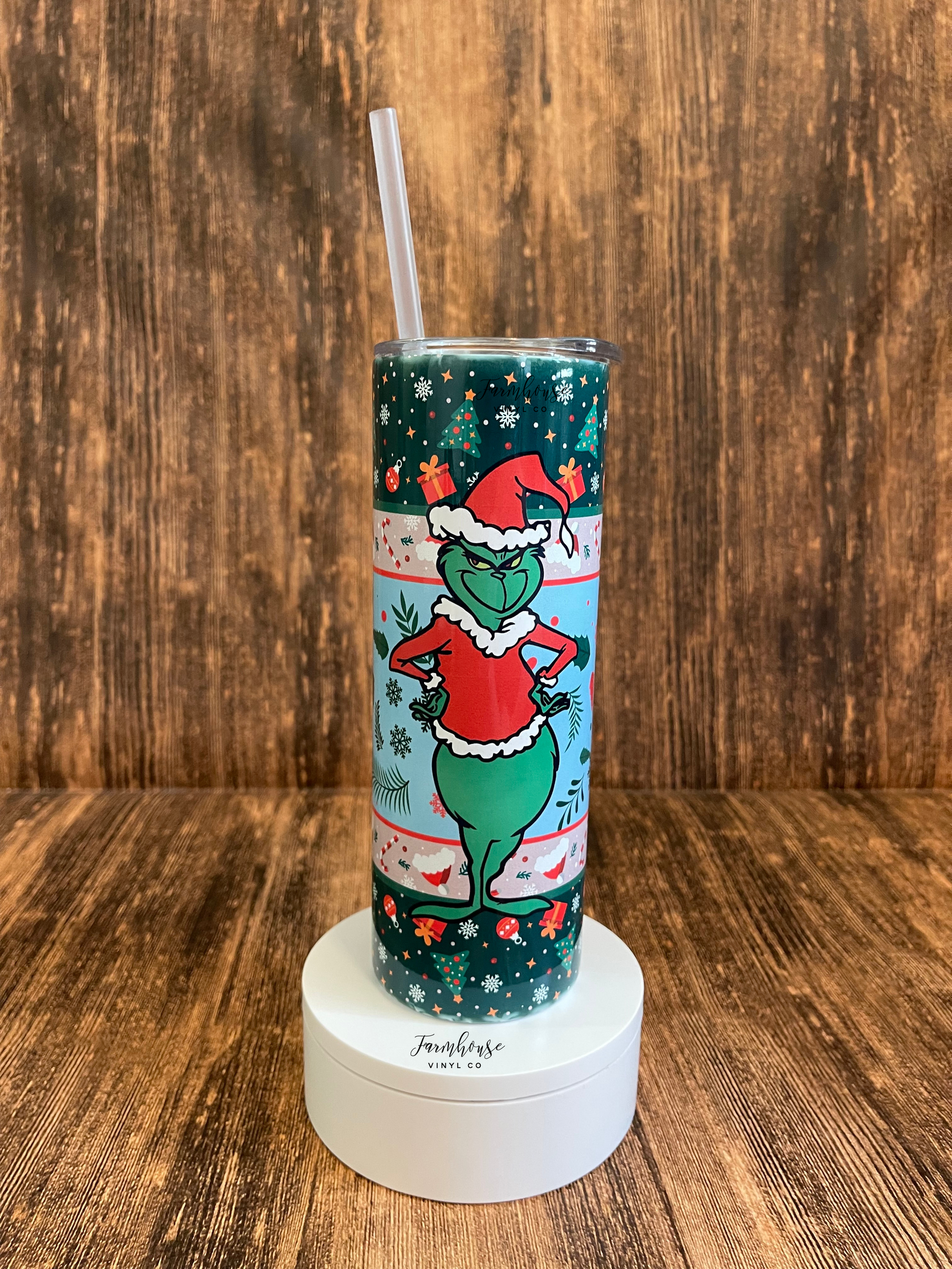 Grinch Shopping Skinny Stainless Steel Tumbler 20, 25 or 30 oz