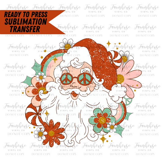 Retro Hippie Santa Claus Ready To Press Sublimation Transfer Design - Farmhouse Vinyl Co