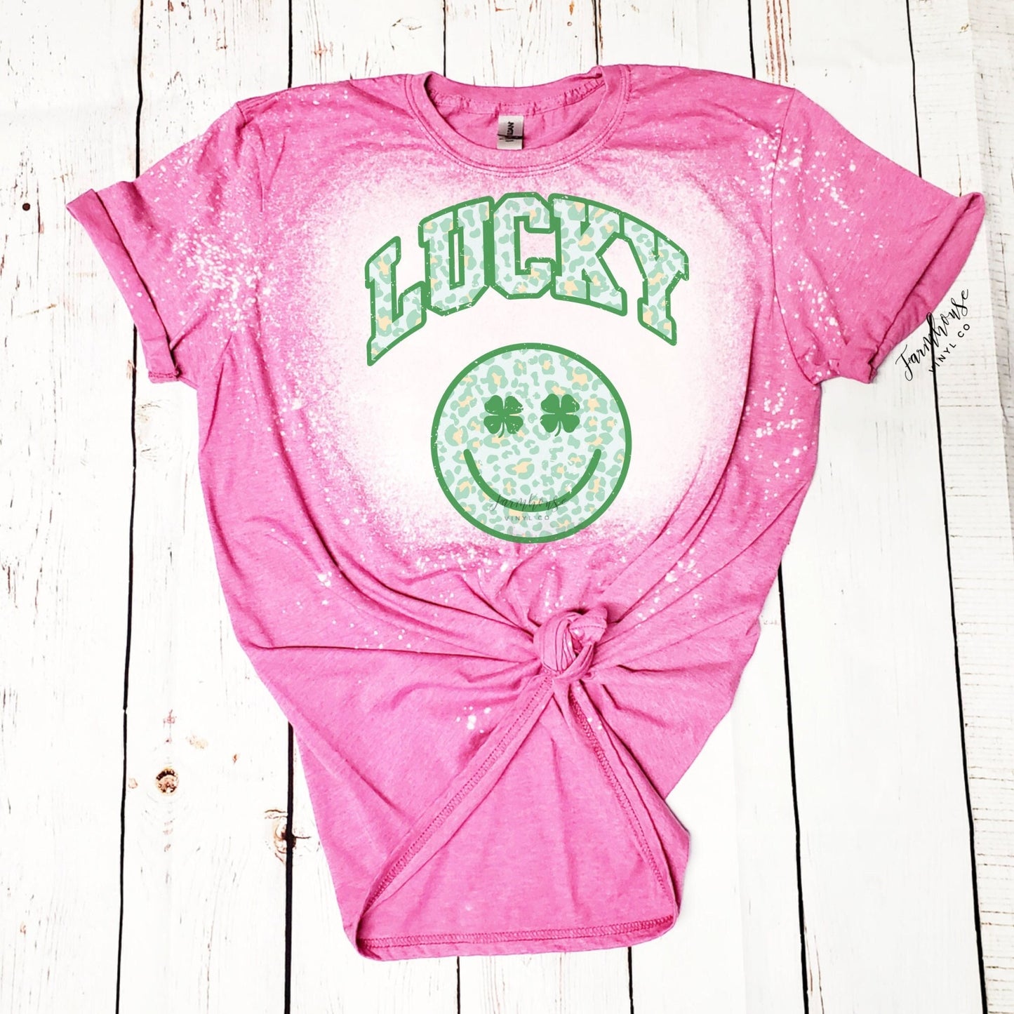 Shamrock Lucky Face Bleached Shirt / Trendy shirt / Pinch Proof Tee / Gift for Her / Shamrocks St Patricks Day / Shamrocks Green Shirt - Farmhouse Vinyl Co